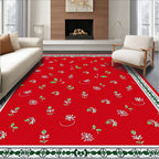 Delicate Red Foliage Floral Border Rug