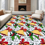 Christmas Bells Holly Ribbon Swirls Rug