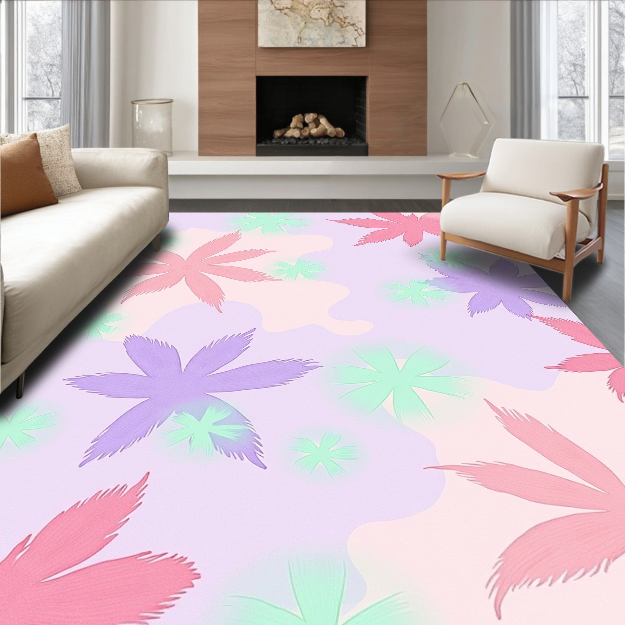 Soft Pastel Floral Scatter Rug
