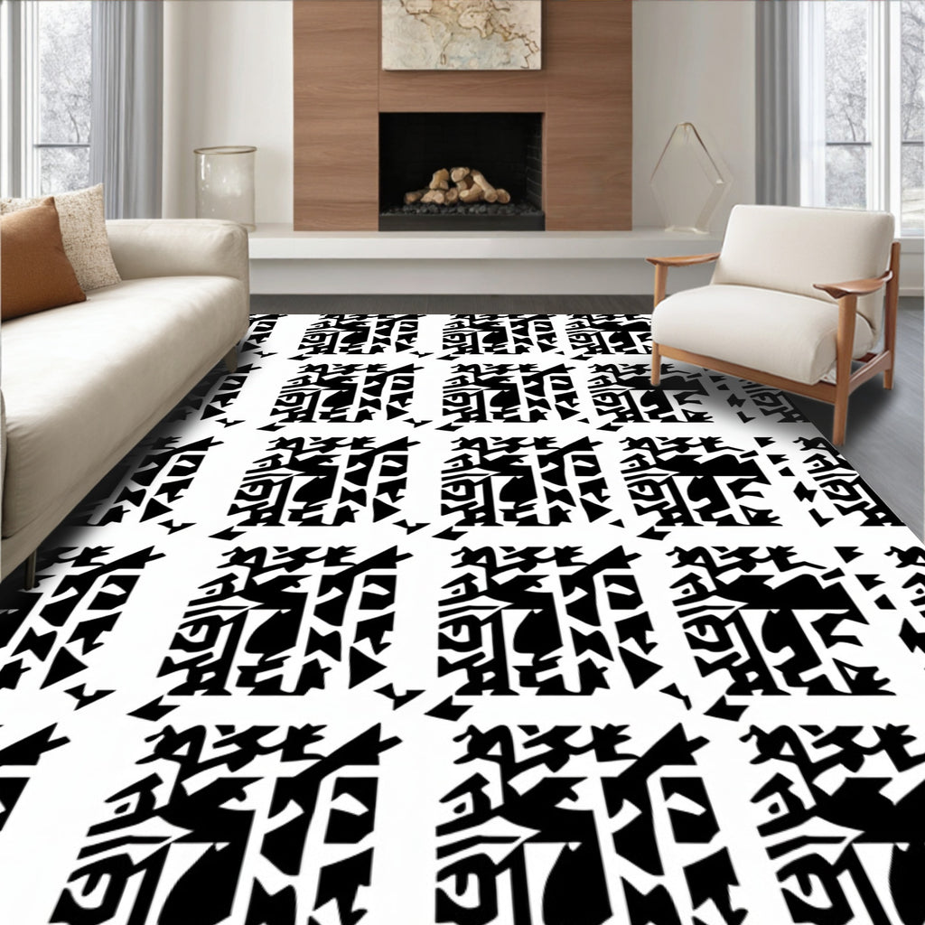 Monochrome Abstract Rectangular Grid Rug