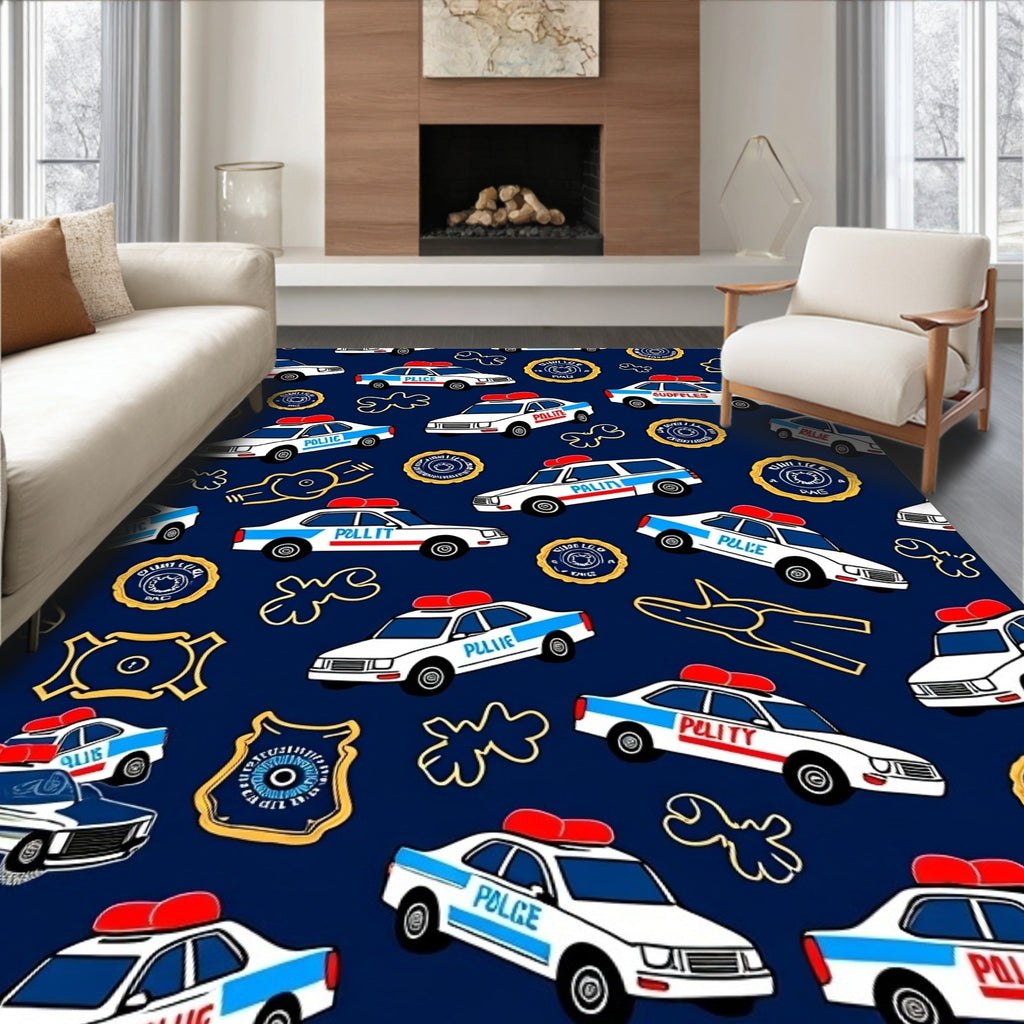 Playful Police Cars Navy Rug