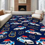 Playful Police Cars Navy Rug