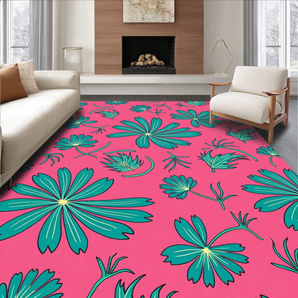Whimsical Teal Flower Garland Rug