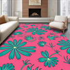Whimsical Teal Flower Garland Rug