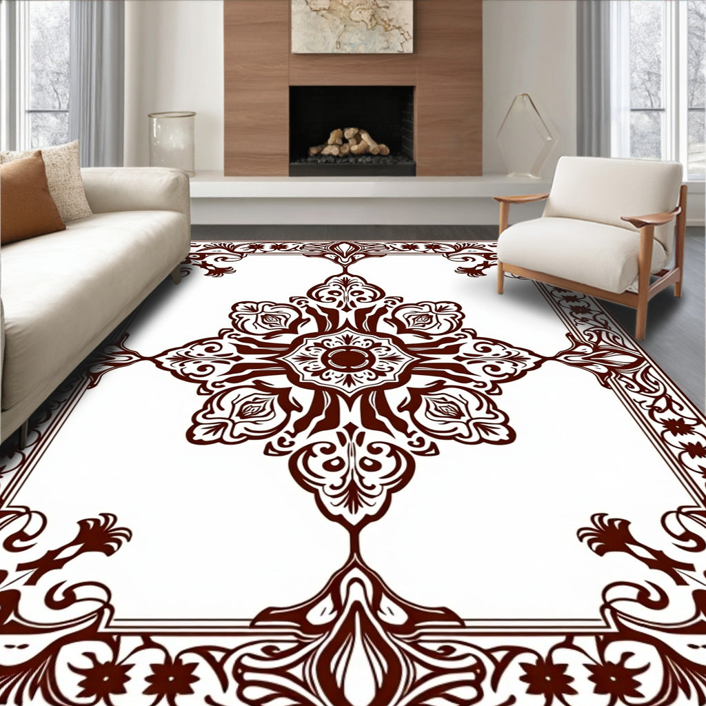 Classic Brown Medallion Border Rug
