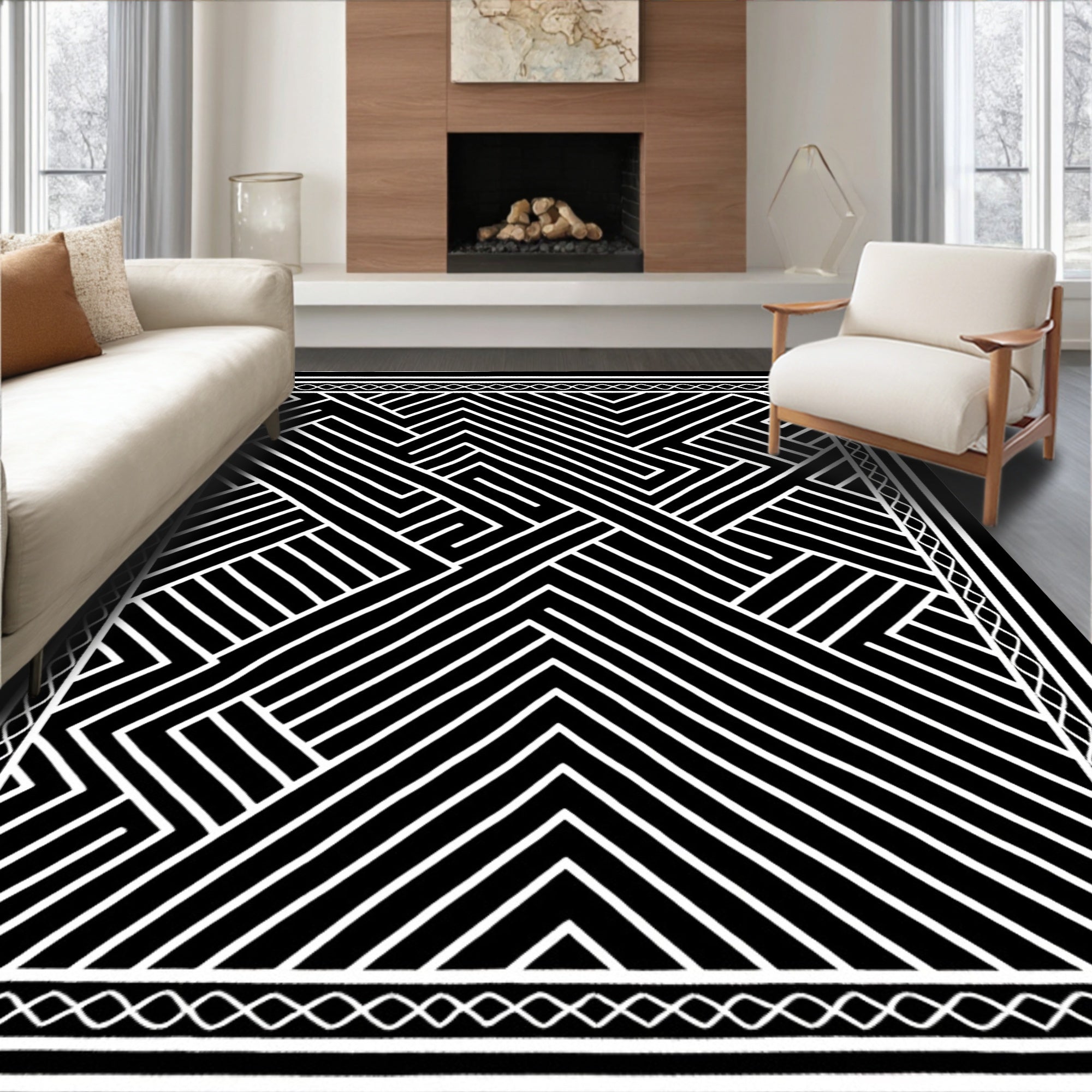 Sharp Labyrinth Geometric Overlay Rug