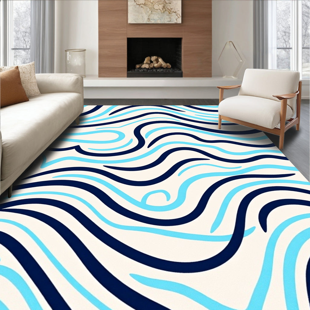 Marine Blue Light Blue Wave Rug