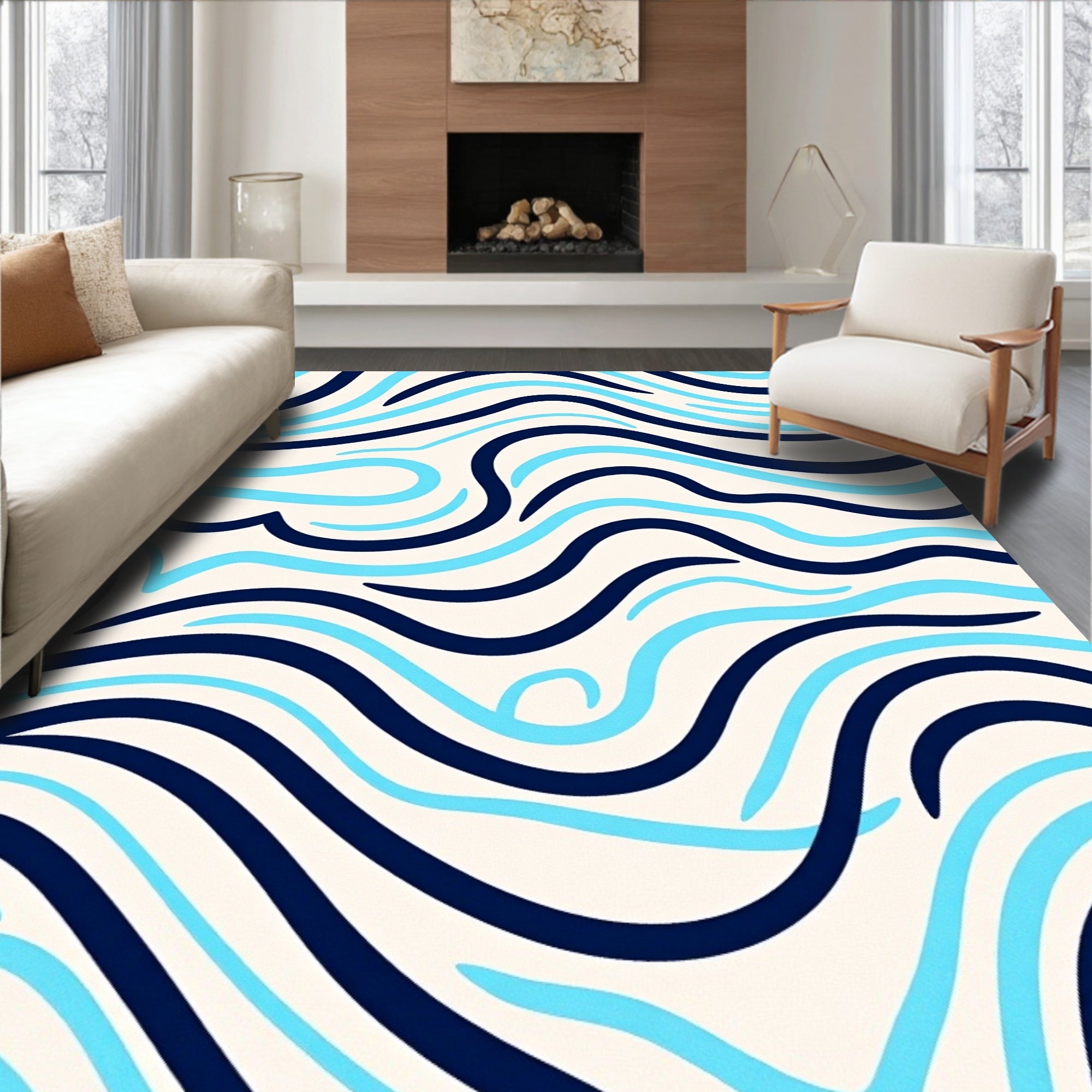 Marine Blue Light Blue Wave Rug