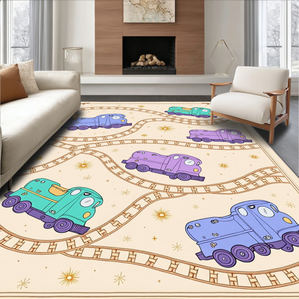 Whimsical Trains Pastel Color Palette Rug