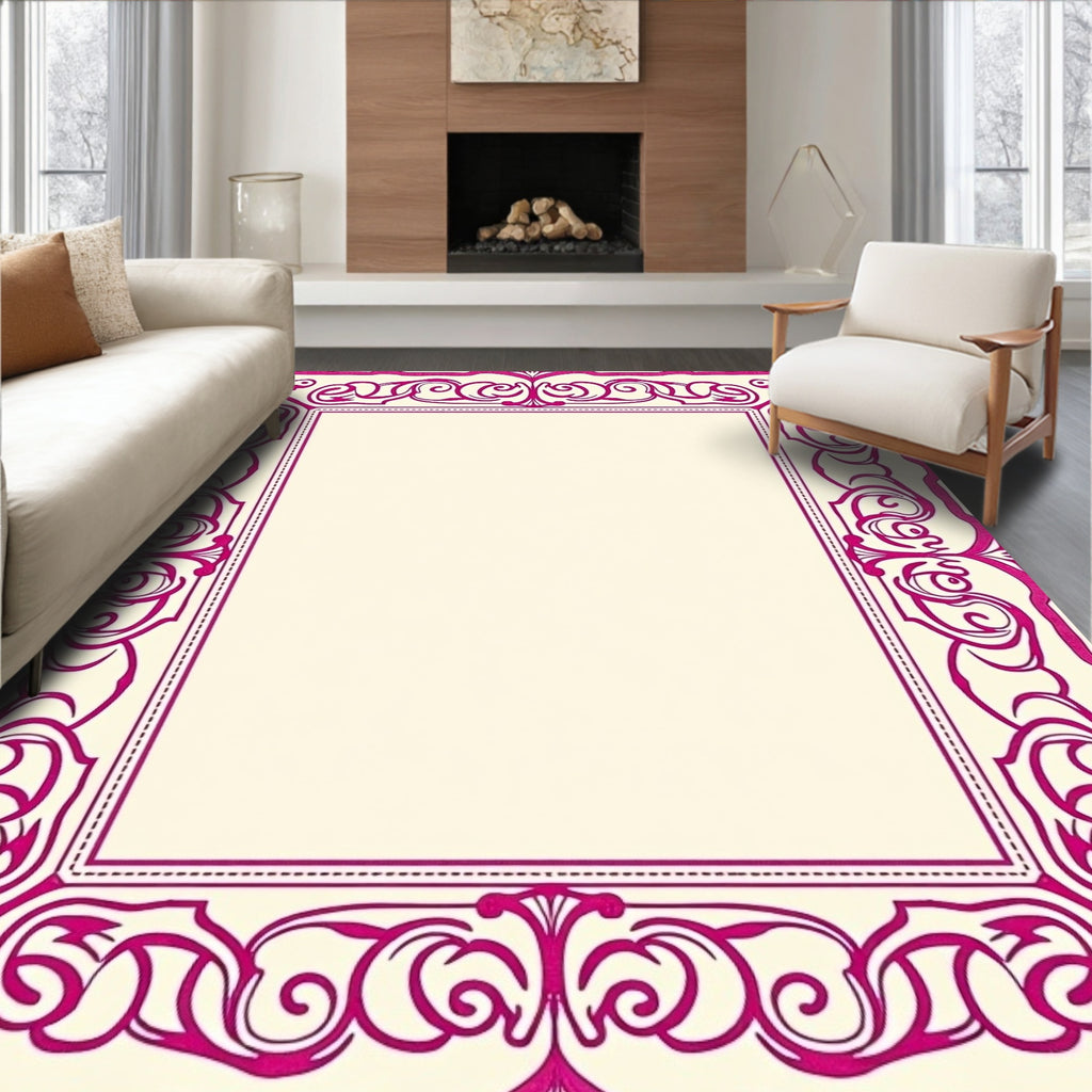 Hot Pink Ornate Scrollwork Frame Rug