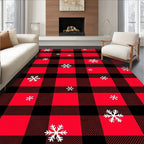 Red Black Buffalo Plaid Snowflakes Rug