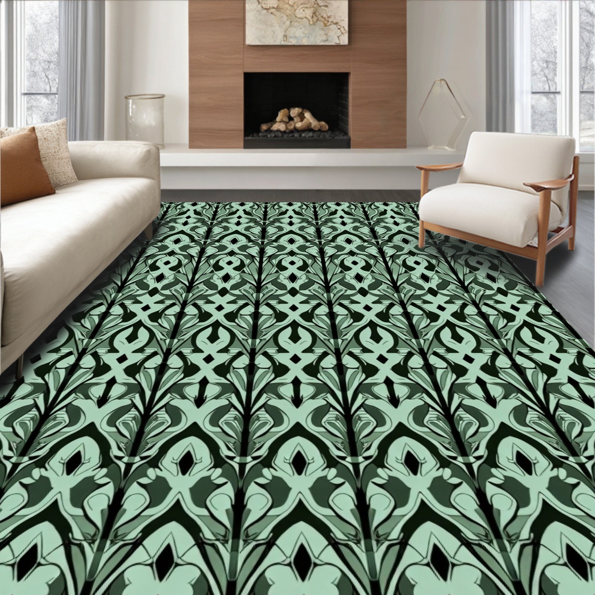 Emerald Art Deco Vertical Repeating Pattern Rug