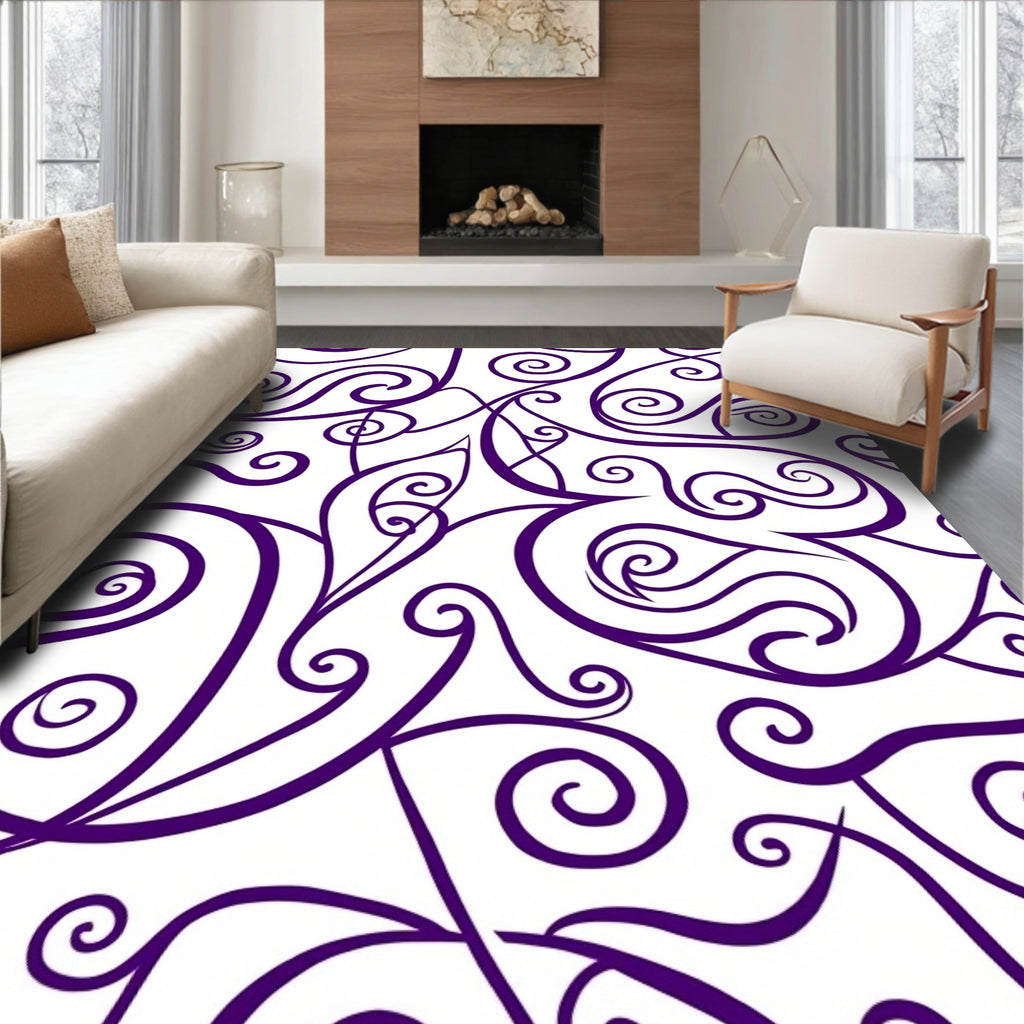 Deep Purple Swirl Calligraphy Abstract Rug