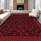 Crimson Red Ornate Scroll Border Rug