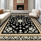 Cream Floral Border on Black Rug