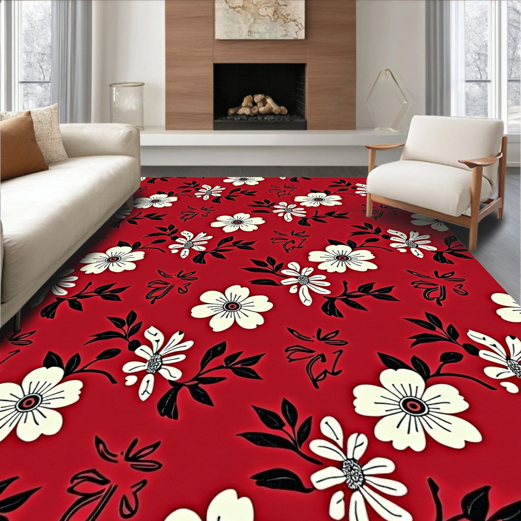 Crimson Floral Vines Delight Rug