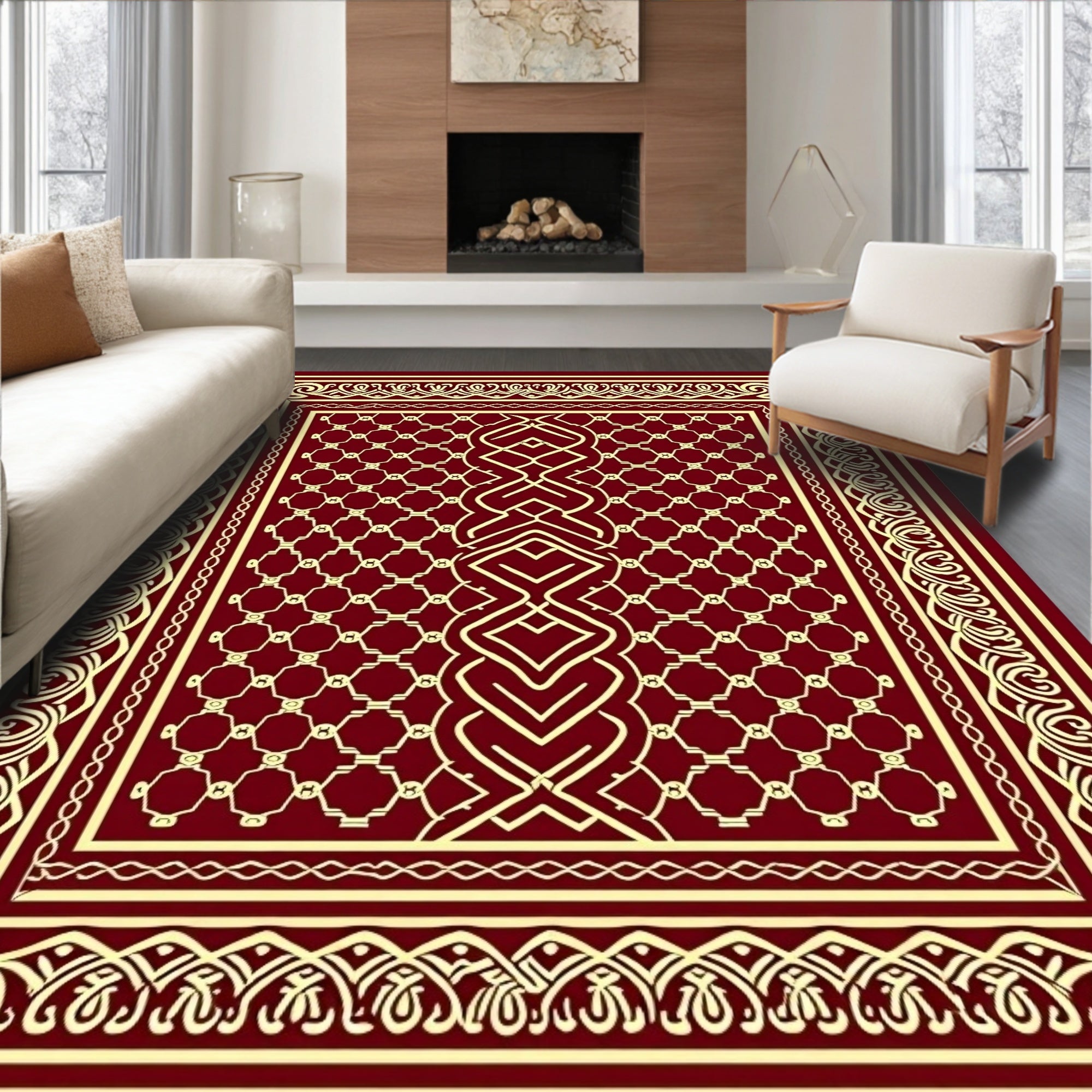 Garnet Interlocking Geometric Border Rug