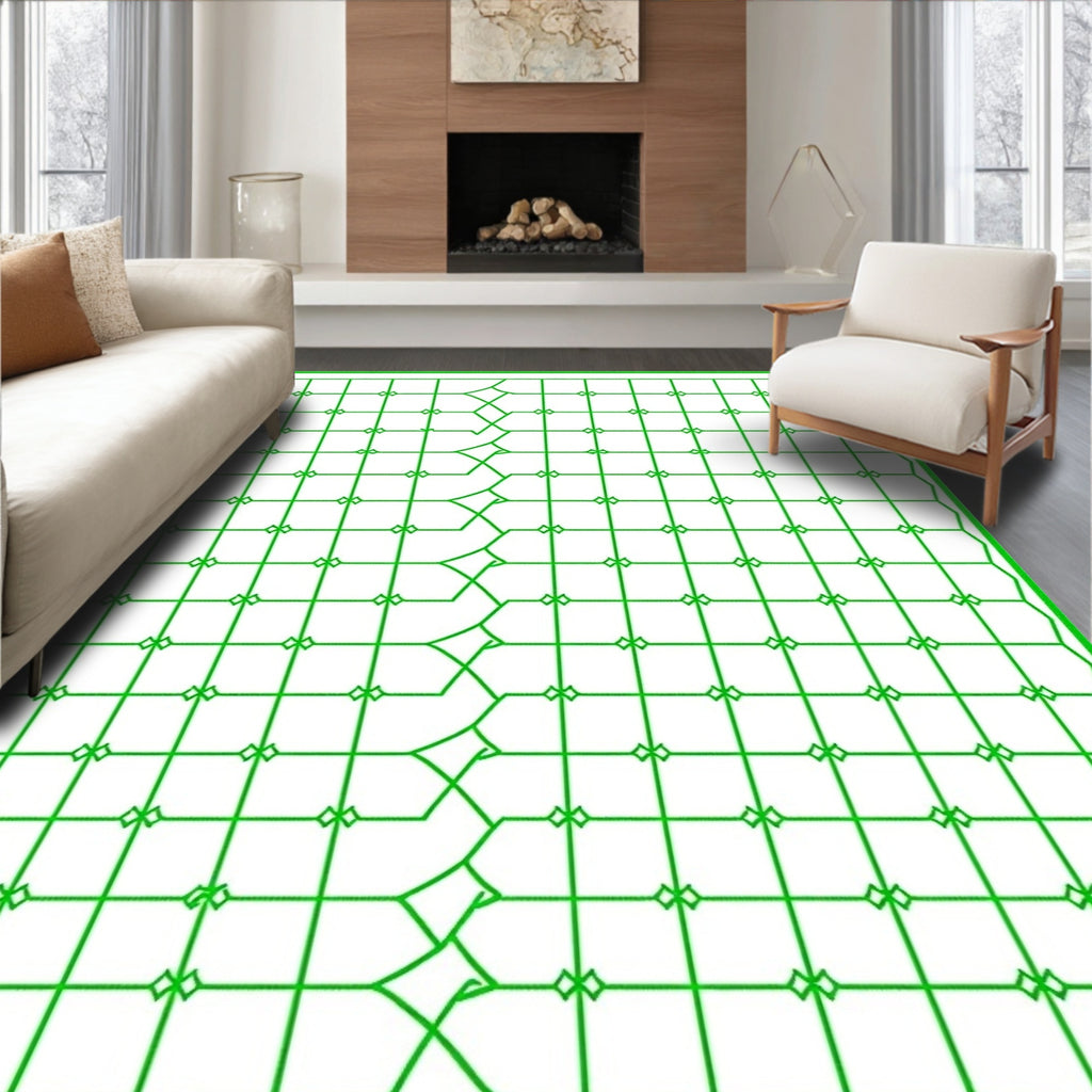 Emerald Green Intersecting Geometric Square Rug