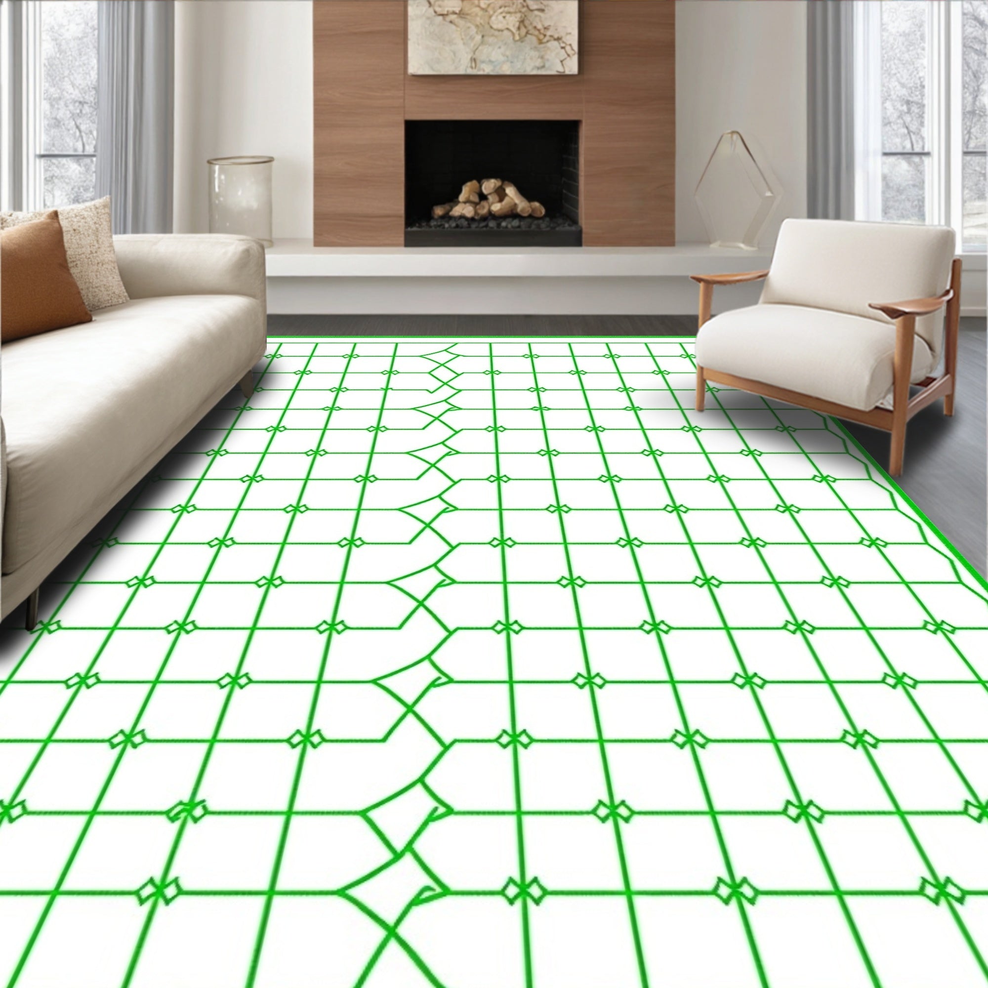 Emerald Green Intersecting Geometric Square Rug