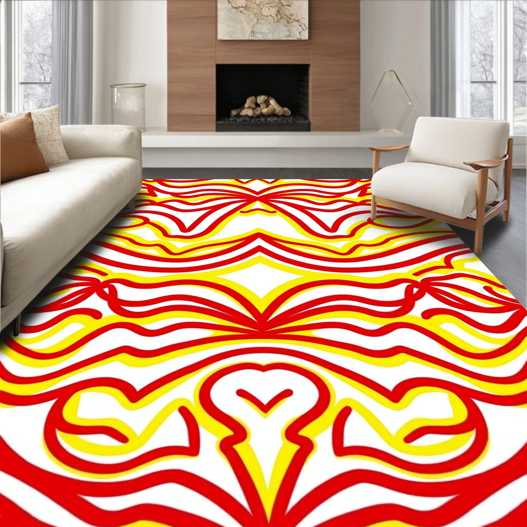 Crimson Yellow Organic Swirls Rug