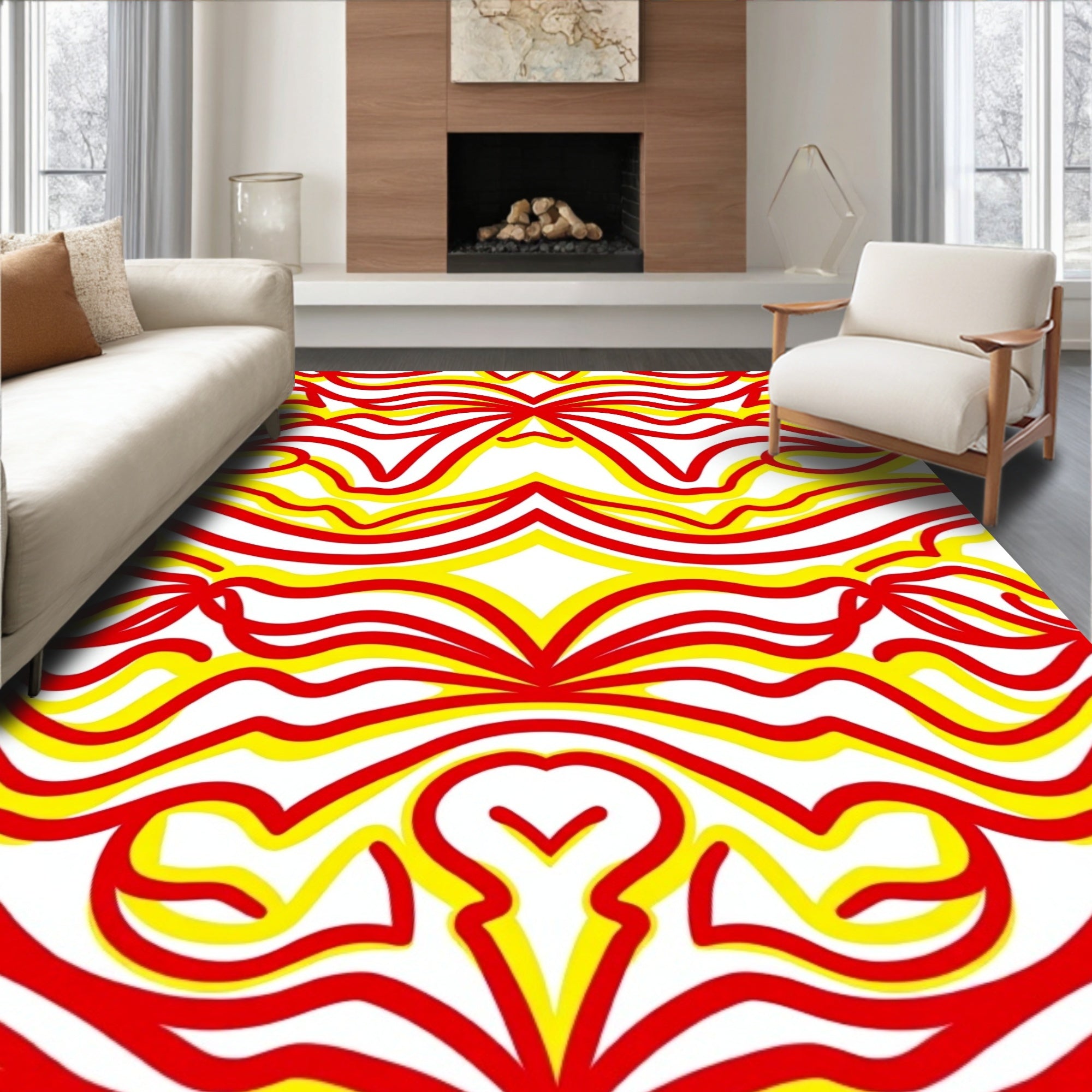 Crimson Yellow Organic Swirls Rug