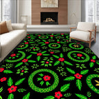 Bold Red Green Floral Circle Medallion Rug