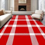 Classic Red White Plaid Check Rug