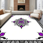 Ornate Purple Black Medallion Border Rug