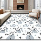 Whimsical White Blue Horse Flora Rug
