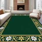 Elegant Green Golden Floral Border Rug
