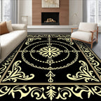 Ornate Golden Floral Medallion Black Rug