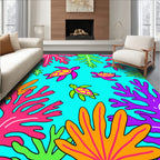 Vibrant Sea Turtle Coral Reef Rug