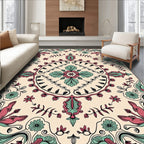 Crimson Teal Floral Medallion Border Rug