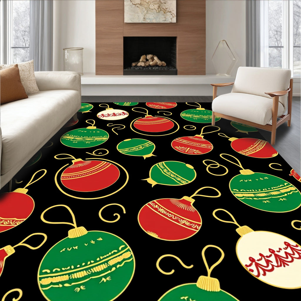 Red Green White Ornament Holiday Garland Rug