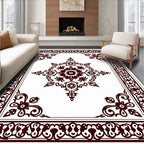 Deep Maroon Floral Medallion Border Rug