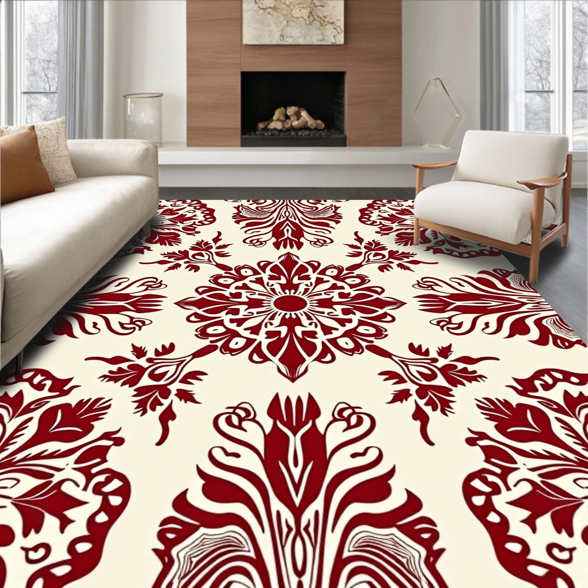 Crimson Medallion Floral Damask Rug