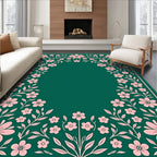 Pink Floral Vine Border Teal Rug