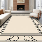 Elegant Cream Black Swirl Border Rug