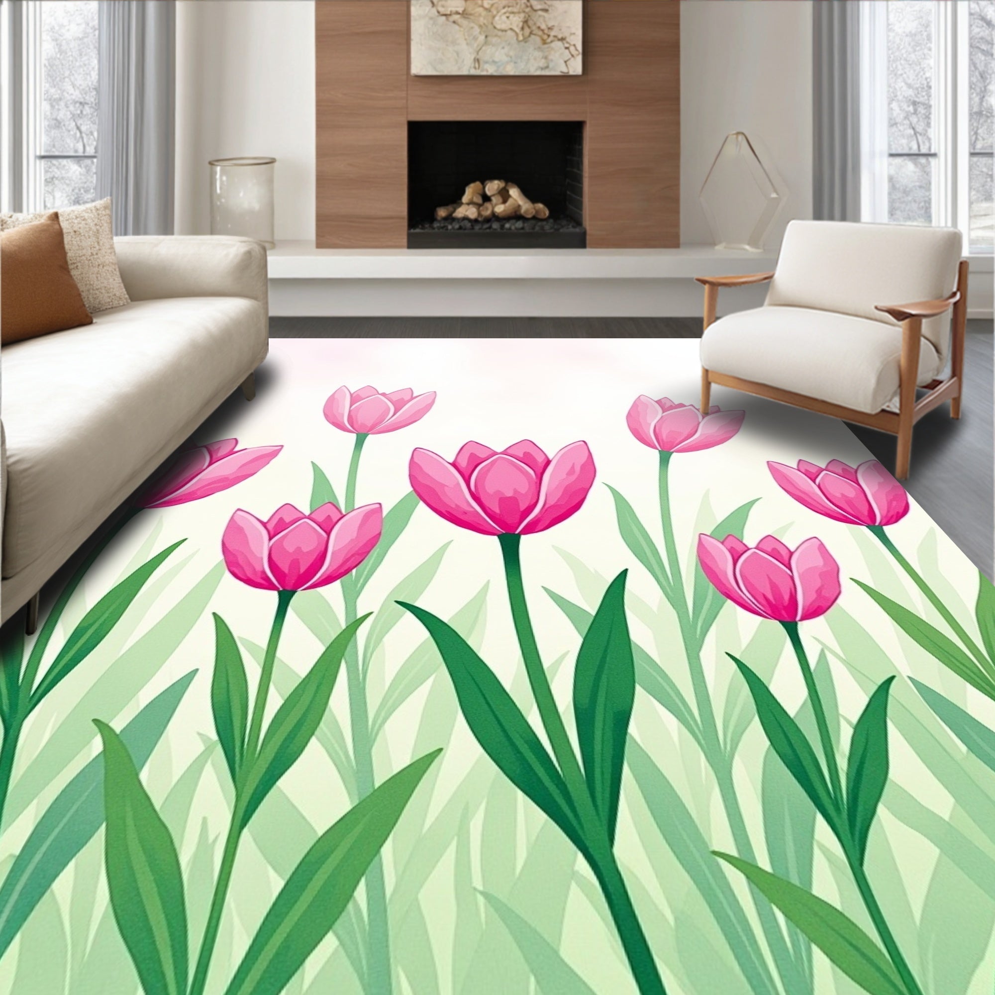 Pink Tulip Garden Fields Rug