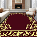 Rich Burgundy Golden Scroll Border Rug