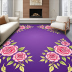 Pink Roses Floral Lavender Border Rug