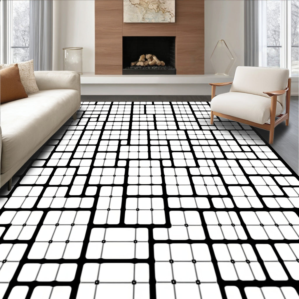Monochrome Square Grid Abstraction Rug