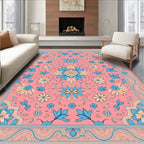 Pink Floral Medallion Blue Border Rug