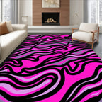 Dynamic Hot Pink Black Striped Waves Rug