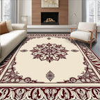 Rich Crimson Floral Medallion Border Rug