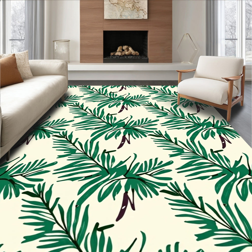 Green Toucan Feather Botanical Arrangement Rug
