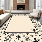 Black Snowflake Cream Background Holiday Rug