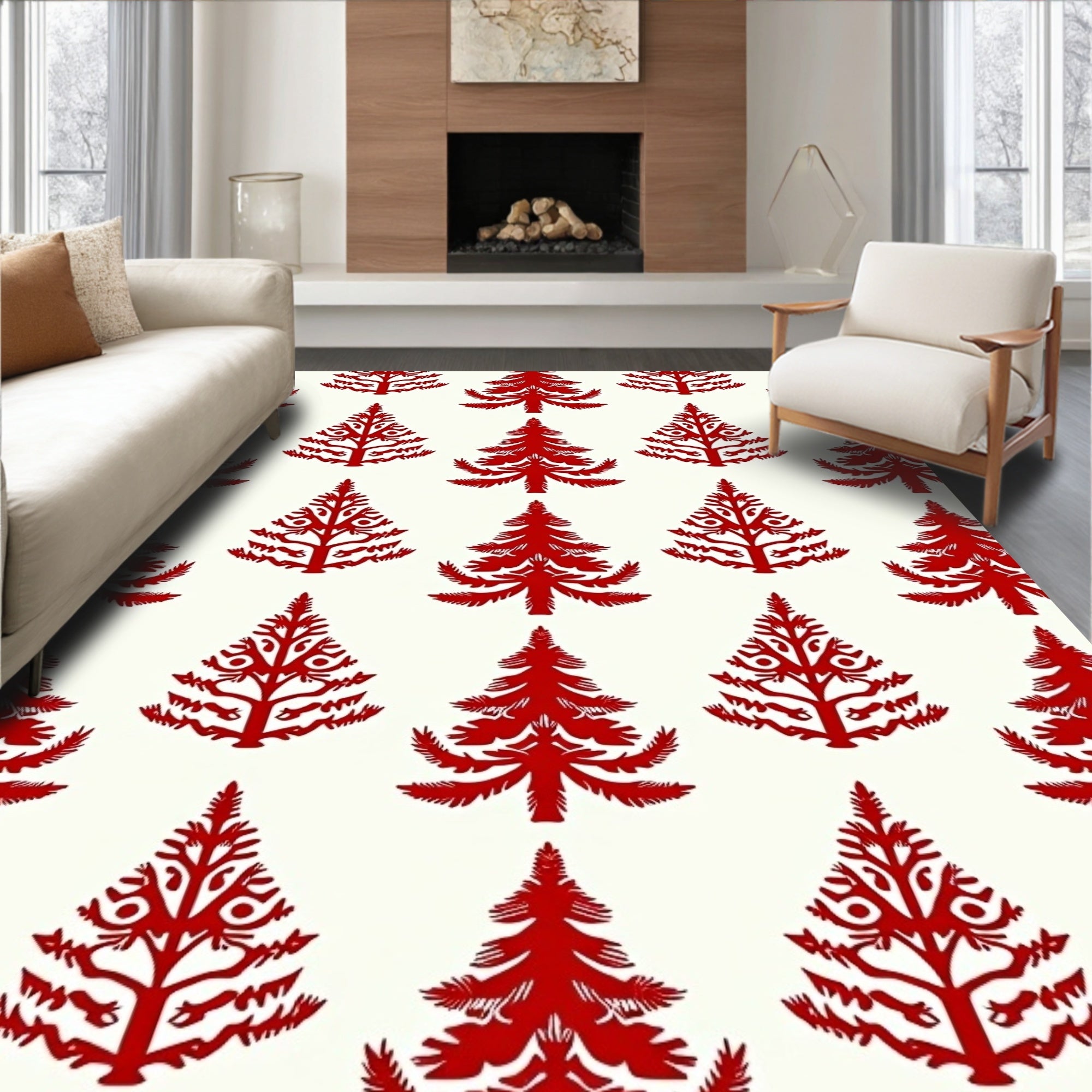Crimson Evergreen Repeat Arrangement Rug