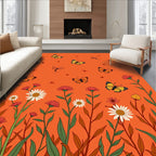 Whimsical Orange Butterfly Garden Rug
