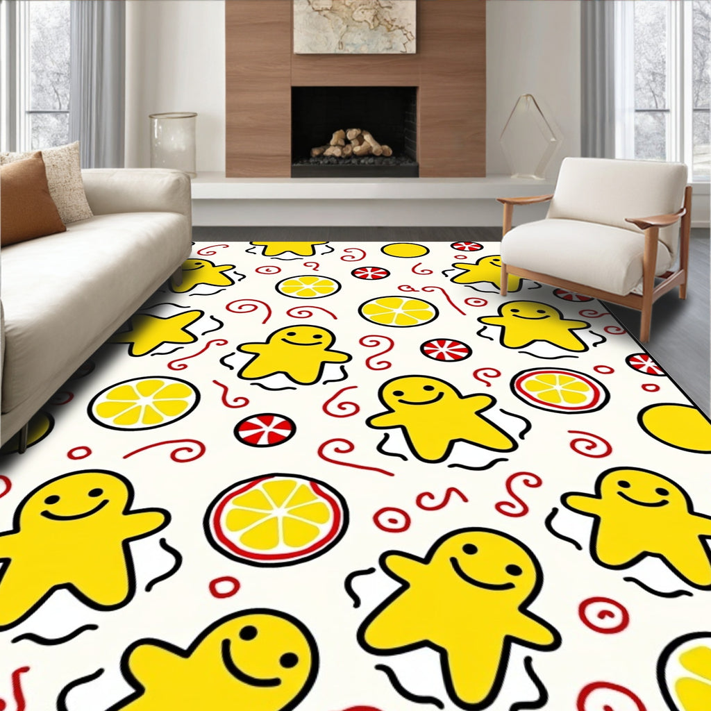 Whimsical Yellow Gingerbread Lemon Swirls Rug